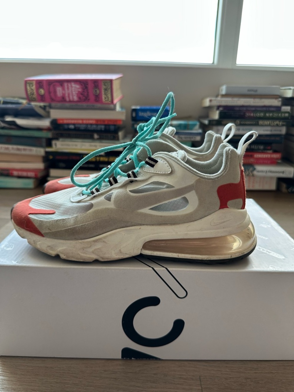 Athletic Sneakers with Teal Laces and Coral Accents